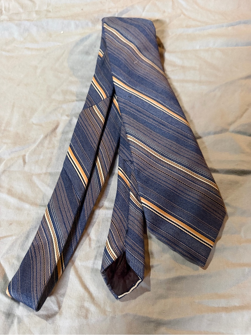 Navy Striped Tie with Yellow Accent
